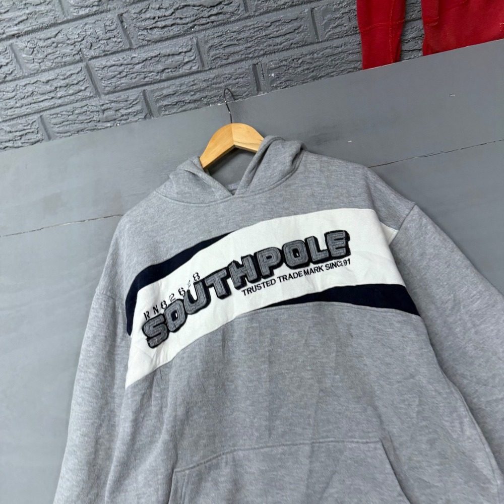 Southpole Mens Gray Colorblock Embroidered Logo Pullover Hoodie Large‎ RN82628